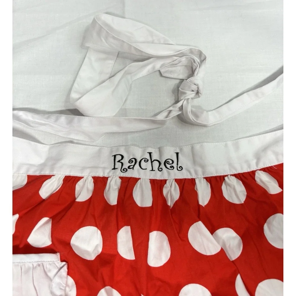 Disney Parks Minnie Mouse Red White Polka‎ Dot Ruffle Apron Personalized Rachel